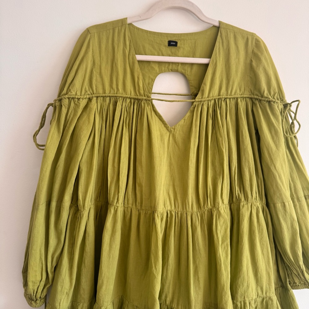 Jodi | Made in India Green Cottage Core Zinnia Tiered Babydoll Dress ~ Medium - Picture 5 of 10